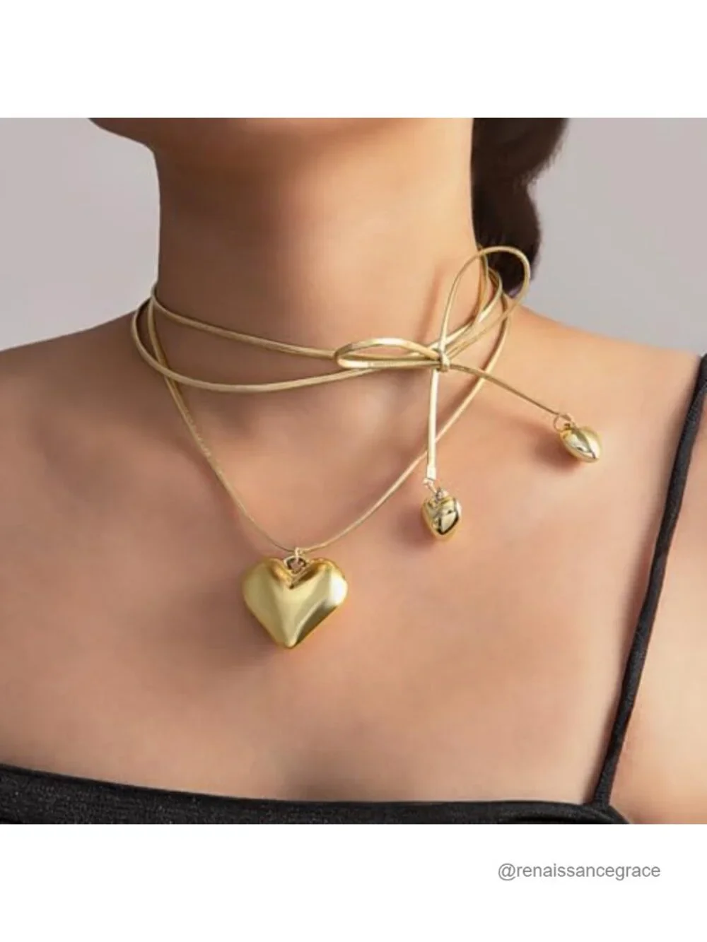 Chunky Heart Necklace 14k Gold Plated Layered Choker Charm
